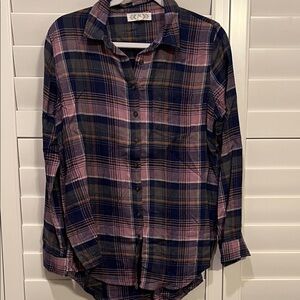 Pink Rose Navy and Pink Plaid Shirt